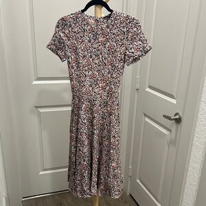 H&M Coral and Black Floral Midi Dress